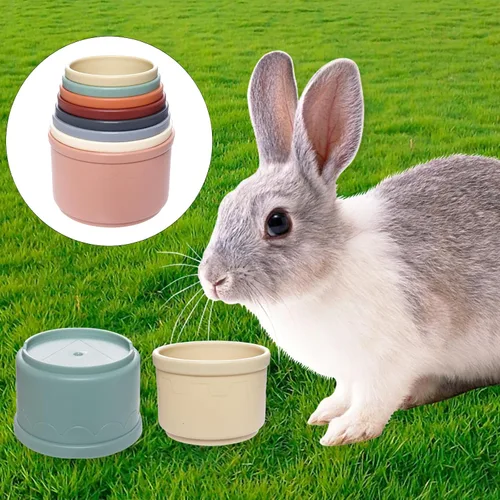 Vista 5 de 8 tazas apilables para conejos, juguetes de conejito multicolor de diferentes tamaños, vasos anidables para animales pequeños que ocultan comida