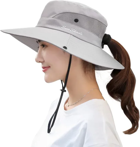 Vista 20 de Muryobao - Gorro de pesca para mujer, protección UV, plegable, con borde ancho