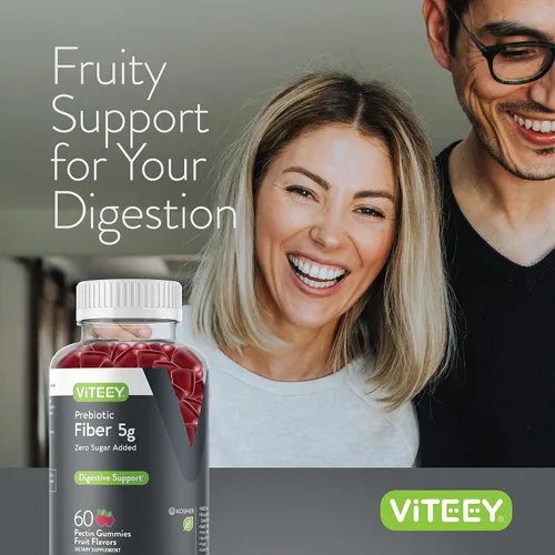 Vista 6 de Viteey Gomitas de fibra prebiótica para adultos, 0.18 oz - Gomitas de suplemento de fibra soluble digestiva y salud intestinal - Cero azúcar