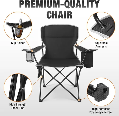 Vista 4 de Romswi Paquete de 2 sillas de campamento ligeras para adultos, sillas plegables para exteriores con bolsa enfriadora de 4 latas, silla plegable