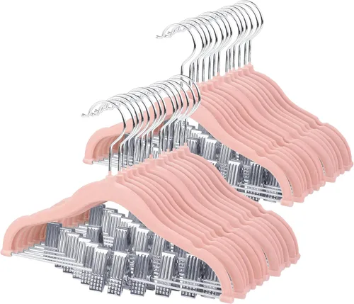 Vista 14 de ManGotree Perchas de terciopelo para bebé de 11.8 pulgadas con clips movibles, perchas de fieltro antideslizantes para niños, perchas de ropa
