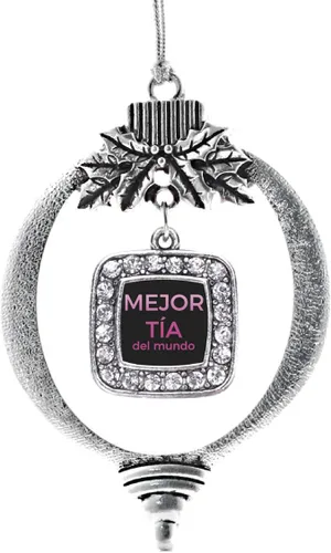 Vista 65 de Inspired Silver - Nana púrpura - Adorno de Navidad plateado - Adorno cuadrado para árbol de Navidad con circonita cúbica - Decoración colgante