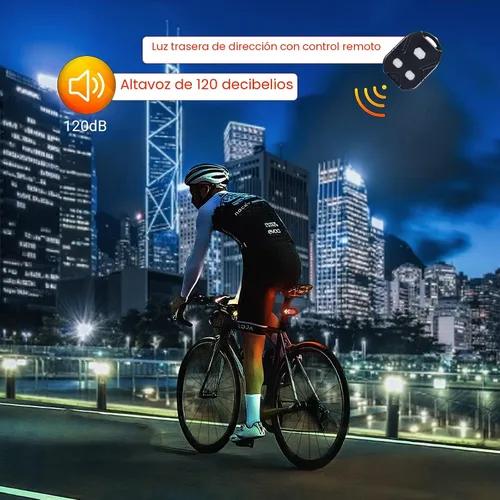 Vista 7 de Luz trasera para bicicleta con intermitentes, control remoto inalámbrico, impermeable, luz trasera para bicicleta, recargable por USB, ultra