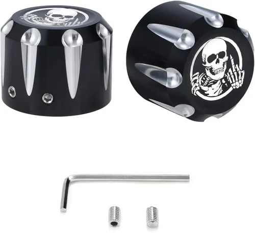 Vista 4 de Juego de 2 tapas de tuerca de eje delantero, juego de tapas de eje, tapa de tuerca de eje delantero de aluminio CNC estilo calavera, compatible