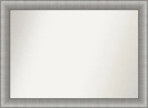 Vista 334 de Amanti Art Espejo de baño plateado para sobre el fregadero, 28 x 37 pulgadas, elegante espejo rectangular de peltre cepillado, marco de madera