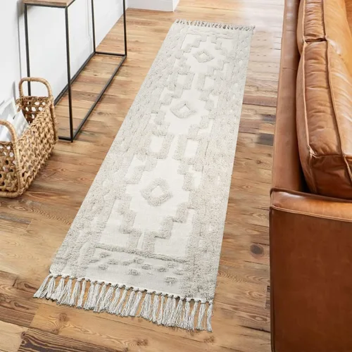 Vista 10 de Uphome Alfombra de Baño Bohemia de 2' x 3', Alfombras Pequeñas de Dormitorio Estilo Granja Lavables con Borlas, Tapetes de Baño Geométricos Beige