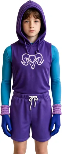 Vista 7 de Heman - Disfraz de esqueleto de rey esqueleto, traje de cosplay Morado
