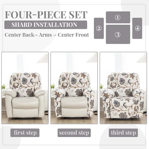 Vista 5 de Peryiter 4 fundas para silla reclinable de 1 asiento, fundas elásticas para silla mecedora, con bolsillo para el brazo, protector de muebles Fallon