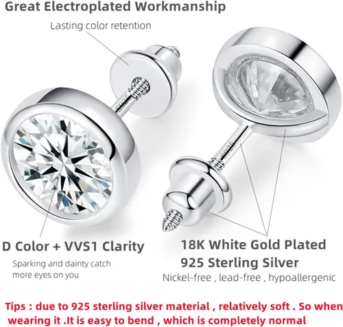 Vista 7 de Diamond Stud Earrings for Women Men Gifts for Wife Soulmate Mom Girlfriend 0.8CT-2Ct Moissanite Stud Earrings Anniversary Jewelry Present for Wife
