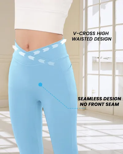 Vista 4 de BOOPH Leggings acampanados para niñas con bolsillos cruzados de cintura alta, pantalones de yoga acampanados pantalones deportivos