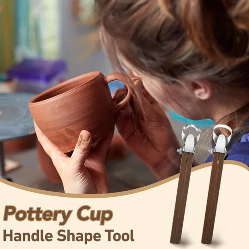 Vista 6 de Therwen 2 herramientas de tallado con mango de taza, herramienta de fabricación de mango de cerámica, extrusora de arcilla para taza de té