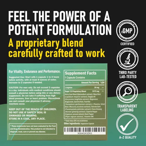 Vista 5 de Super 13 Suplemento Herbal Masculino de Acción Rápida para Hombres. 13 Ingredientes Potentes - Horny Goat Weed Tongkat Ali Maca y Más para Energía