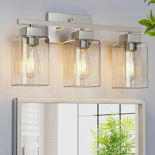 Vista 13 de PARTPHONER Lámparas de baño de 3 luces, luces de tocador modernas de oro cepillado, accesorios de iluminación de baño sobre el espejo, apliques