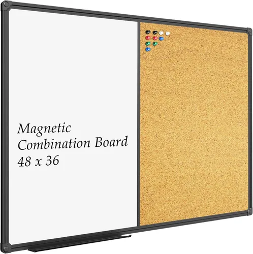 Vista 8 de JILoffice - Pizarrón blanco y corcho combinado para anuncios, tablero combinado 36 x 24 pulgadas, pizarrón magnético, marco de aluminio negro