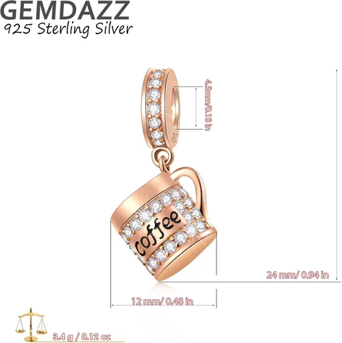 Vista 2 de Juego de dijes de oro rosa, compatible con pulseras de bricolaje, taza de café y colgante de I Love You God Mother en plata de ley 925, regalo