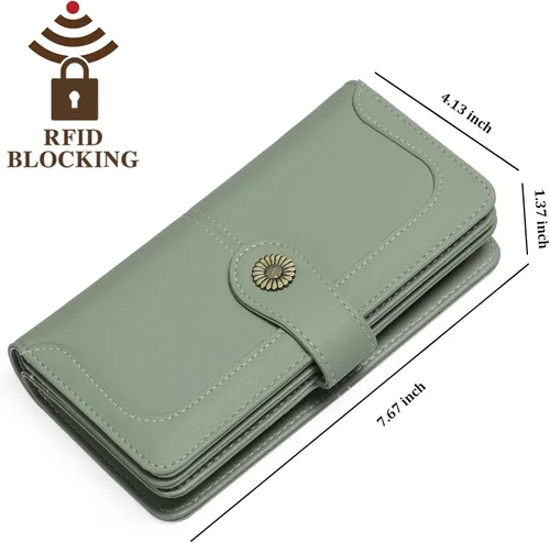 Vista 4 de FALAN MULE Cartera de cuero para mujer, de gran capacidad, bifold, con bloqueo RFID, tarjetero con bolsillo para monedas con cremallera