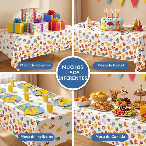 Vista 6 de Paquete de 2 manteles de Pokémon, decoraciones de cumpleaños de Pokémon