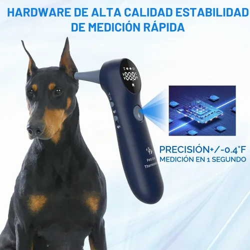 Vista 2 de Termómetro de orejas para mascotas, para perros, gatos y ganado, diseño de sonda larga, botón dedicado de conversión de ℃/℉ e interruptor de sonido