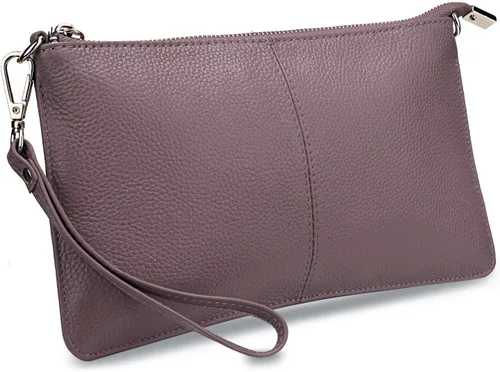 Vista 41 de YALUXE Women's Genuine Leather Wristlet Handbags Purses Clutch Wallet Bag 1- Correa de cuero blanco