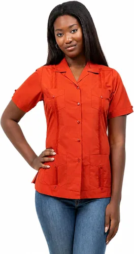 Vista 19 de Mojito Collection Guayabera de manga corta clásica de mezcla de algodón para mujer con 4 bolsillos Aguamarina (Aquamarine)