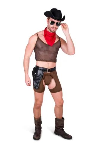 Vista 2 de Disfraz Sexy de Vaquero para Hombre Multicolor