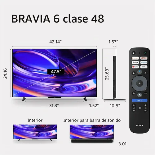 Vista 5 de Sony 48 pulgadas BRAVIA 6 OLED 4K HDR Smart Google TV con Gemini (K-48A60)