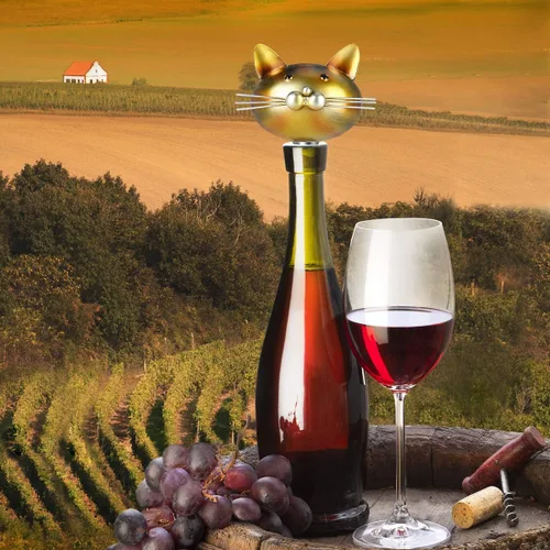 Vista 2 de Tapón de botella de vino para gatos, tapones de metal para botellas de bebidas, los mejores accesorios de regalo para los amantes de los gatos
