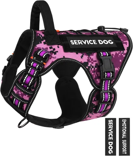 Vista 23 de Arnés táctico para perros - PETNANNY Chaleco para perro de servicio para perros grandes Cobertura corporal completa en arnés para perros de Rosa