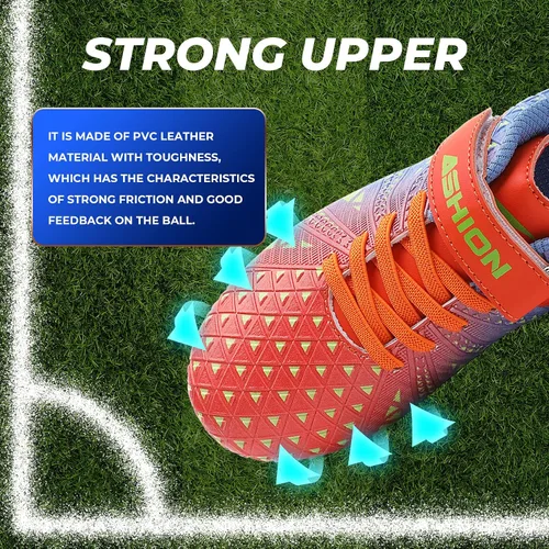 Vista 5 de ASHION Botines de fútbol unisex para niños y niñas, para césped firme, sin atar, zapatos de fútbol duraderos
