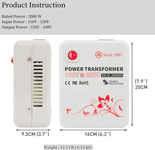 Vista 3 de Convertidor de voltaje de 2000 vatios Transformador de 110 V a 220 V Adaptador de transformador para uso en los Estados Unidos