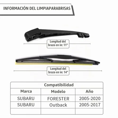Vista 2 de Limpiaparabrisas trasero para Subaru Forester 06-20 Outback Impreza