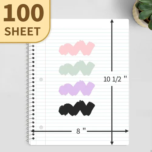 Vista 2 de SUNEE Cuaderno de espiral, 1 materia, papel rayado universitario, 8 x 10-1/2 pulgadas, 100 hojas por cuaderno, papel perforado de 3 agujeros