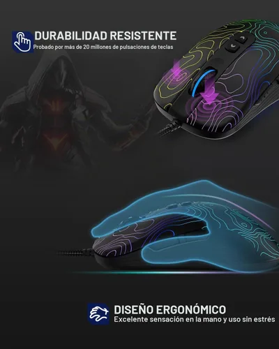 Vista 4 de Womier G706 Mouse Gaming USB con Cable para PC Computadora Windows Mac Portátil, Mouse Ligero Silencioso con Retroiluminación RGB con 12000DPI