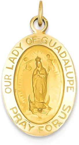 Vista 8 de Collar con dije de medalla de oro amarillo de 14 quilates con dije de Our Lady Of Guadalupe, joyería fina religiosa para mujeres, regalos para ella