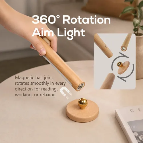 Vista 3 de Lámpara de pared de madera con rotación de 360°, aplique magnético Madera de haya 1 pieza