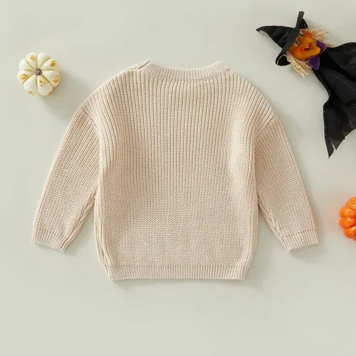 Vista 6 de Suéter de Halloween para bebé niña y niño, ropa de bebé con letras de calabaza y cuello redondo, sudadera sin botones para otoño e invierno
