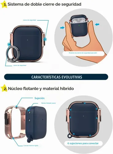 Vista 3 de funda para AirPods 1ra y 2da generación, funda Airpod con clip de llavero de cierre seguro, funda protectora de material híbrido de cuerpo completo