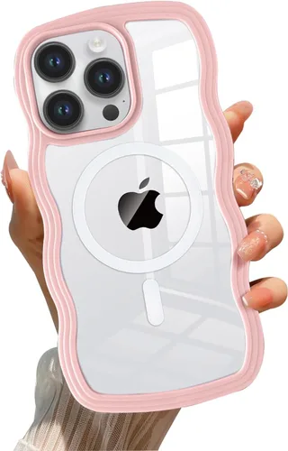 Vista 66 de QLTYPRI Funda magnética para iPhone 11 compatible con Magsafe, bonita funda transparente con marco de onda rizada para niñas y mujeres, parachoques