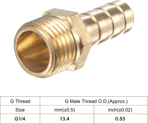Vista 4 de Conector de espiga para manguera de latón, recto, 0.315 in x G1/4, conector de tubería de rosca macho con abrazadera de manguera de acero