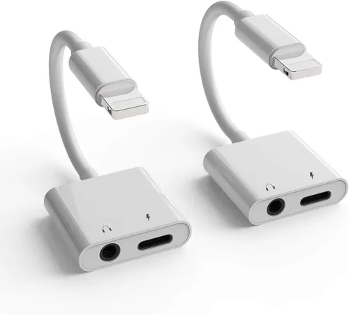 Vista 2 de Certificado MFi de Apple] Cargador de auriculares Aux Dual Splitter para iPhone 7/8Plus/X/Xr/Xs/SE/11/12/Pro/Max/ipad Auricular Audio Jack Lightning