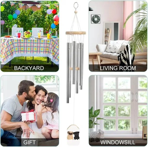 Vista 4 de Divertidos carillones de viento conmemorativos para perros con 6 tubos de aleación de aluminio, campanillas de viento, regalo para patio al aire