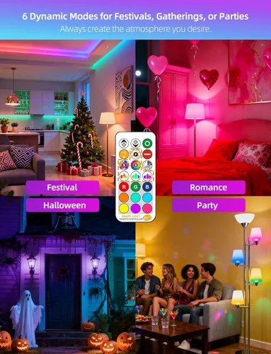 Vista 5 de ILC Bombilla LED equivalente a 85 W, bombillas que cambian de color, 2700 K, blanco cálido, control remoto RGB 6 modos, temporizador
