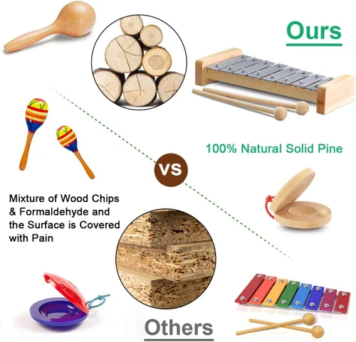 Vista 5 de LOOIKOOS Instrumentos musicales para niños pequeños, juego de música ecológico para niños preescolares educativo, instrumentos de percusión
