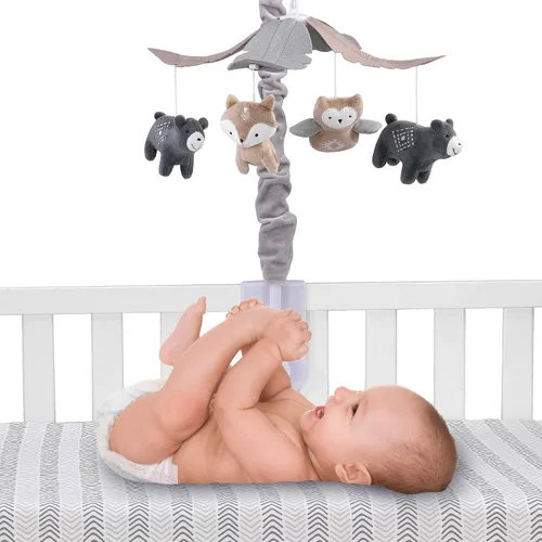 Vista 2 de Lambs & Ivy Woodland Forest Gris/Tan Musical Baby Cuna Móvil Chupete Juguete