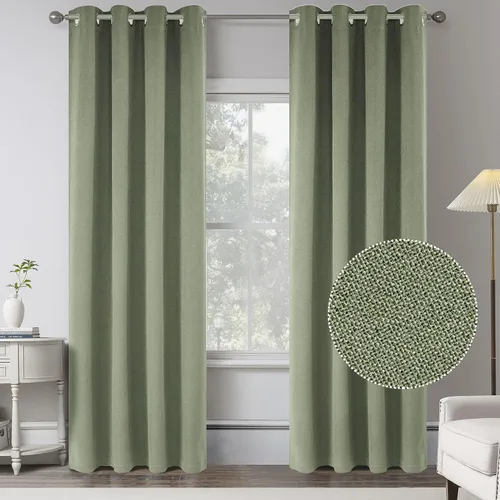 Vista 30 de KEQIAOSUOCAI Cortinas de lino 100% opacas de 100 pulgadas de largo, 2 paneles para dormitorio, estilo casa de campo moderna, completamente negro