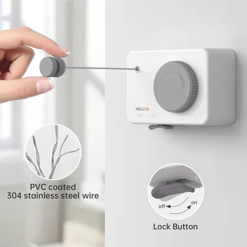 Vista 4 de Mbillion Tendedero Retráctil de 13.8 Pies de Servicio Pesado Línea de Secado de Ropa para Interiores y Exteriores Retráctil para Colgar Ropa