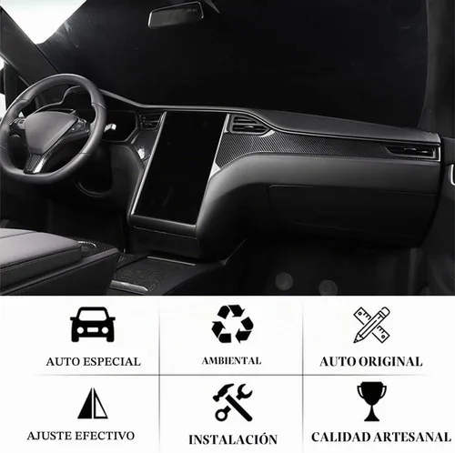 Vista 2 de OUBOLUN - Consola central de fibra de carbono ABS para Tesla Model S X 2014
