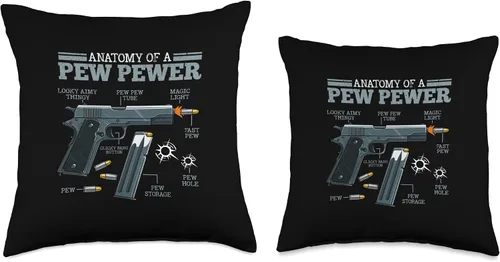 Vista 3 de Gun and toy gun or Nerf gun lover Anatomy of Pew Pewer Weaponry, almohada de pistola de juguete, 16 x 16 pulgadas, multicolor