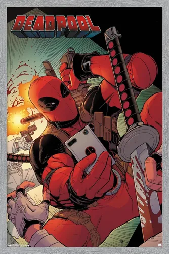 Vista 15 de Trends International Marvel Comics Deadpool - Póster de pared para selfies, 14.725 x 22.375 pulgadas, versión enmarcada de madera de granero
