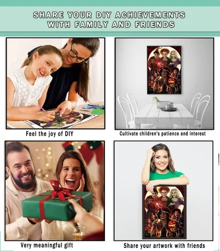 Vista 6 de Kits de pintura de diamantes para adultos, arte de diamantes de imitación, arte de Halloween, lienzo HD para bricolaje, taladro completo 5D